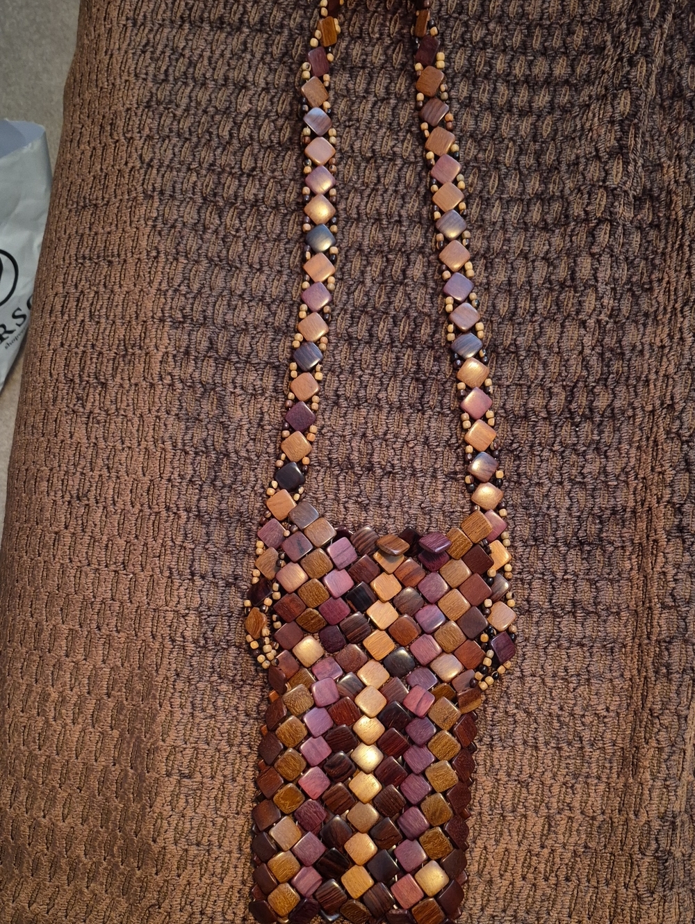 Wood Bead Statement Crossbody  in Brown